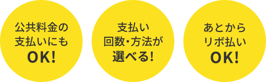 公共料金の支払いにもOK!支払い回数・方法が選べる!あとからリボ払いOK!