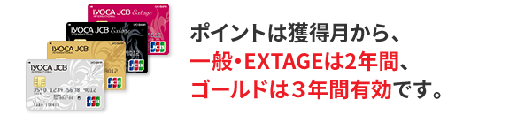 ポイントは獲得月から、一般・EXTAGEは2年間、ゴールドは3年間有効です。