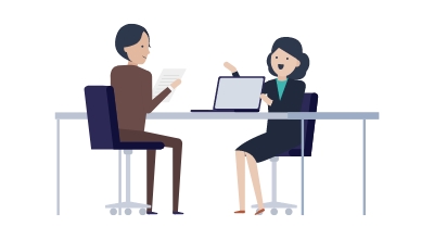 カウンターで対面で話している男性と女性