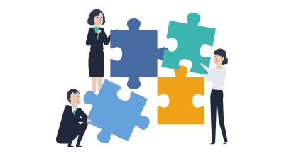 パズルと女性3人