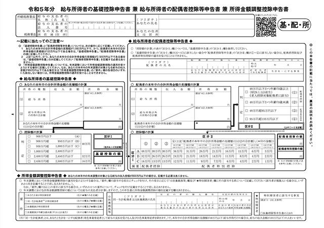 「基礎控除申告書兼配偶者控除等申告書兼所得金額調整控除申告書」の書き方